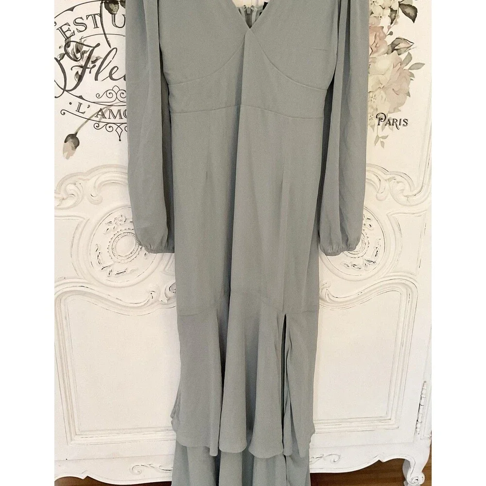 Lulus Tier Elegance Maxi Dress Sage Brush‎ Size XL NWOT - Picture 8 of 12